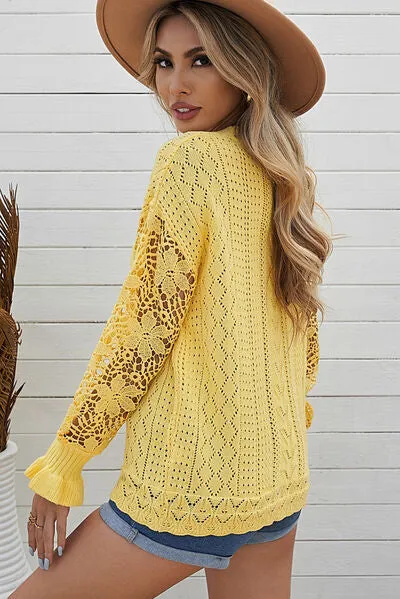 TEEK - Lace Lantern Sleeve Dropped Shoulder Sweater