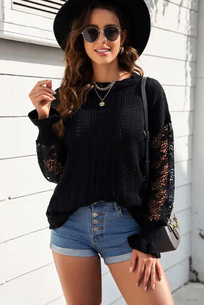 TEEK - Lace Lantern Sleeve Dropped Shoulder Sweater