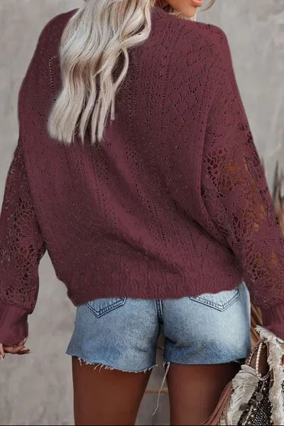 TEEK - Lace Lantern Sleeve Dropped Shoulder Sweater