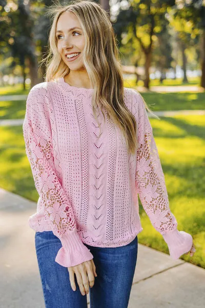 TEEK - Lace Lantern Sleeve Dropped Shoulder Sweater