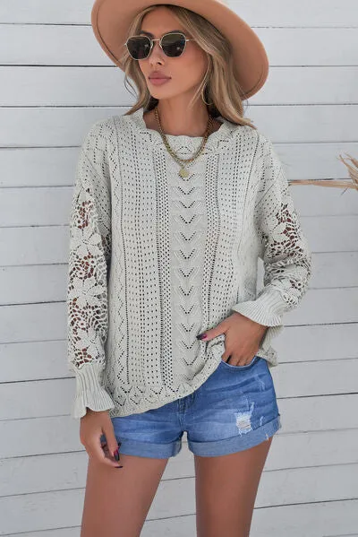 TEEK - Lace Lantern Sleeve Dropped Shoulder Sweater