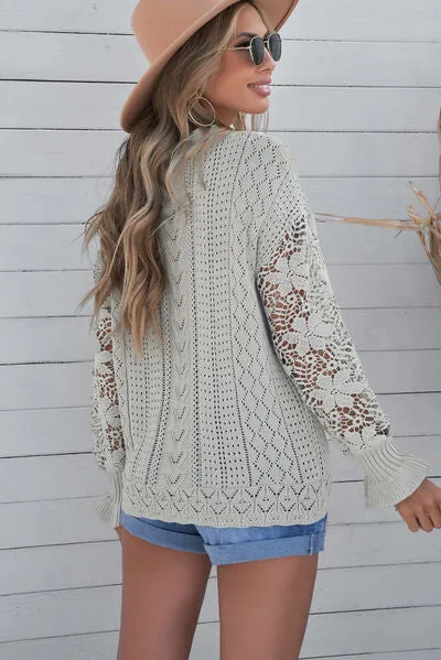 TEEK - Lace Lantern Sleeve Dropped Shoulder Sweater