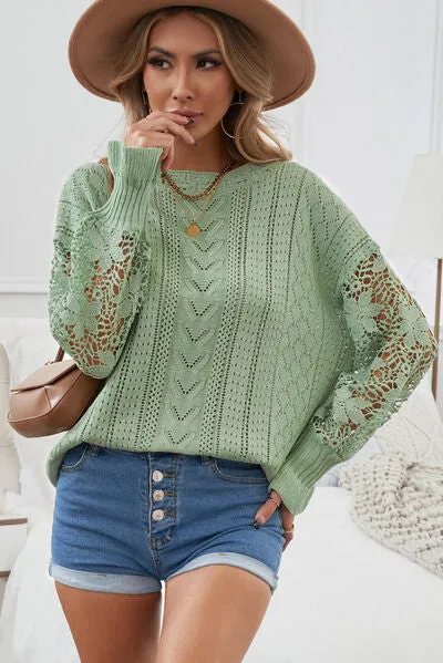 TEEK - Lace Lantern Sleeve Dropped Shoulder Sweater