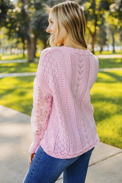 TEEK - Lace Lantern Sleeve Dropped Shoulder Sweater