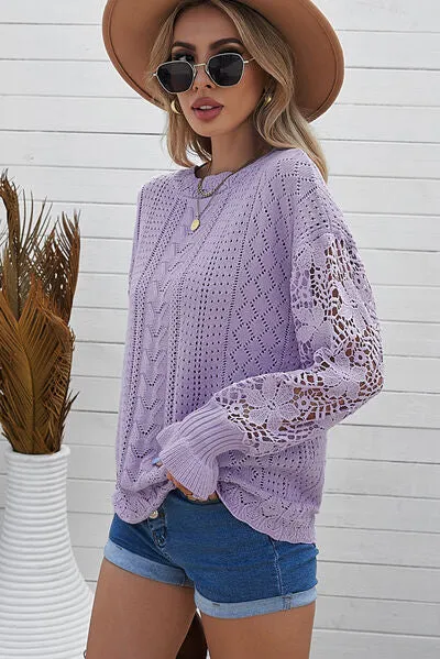 TEEK - Lace Lantern Sleeve Dropped Shoulder Sweater