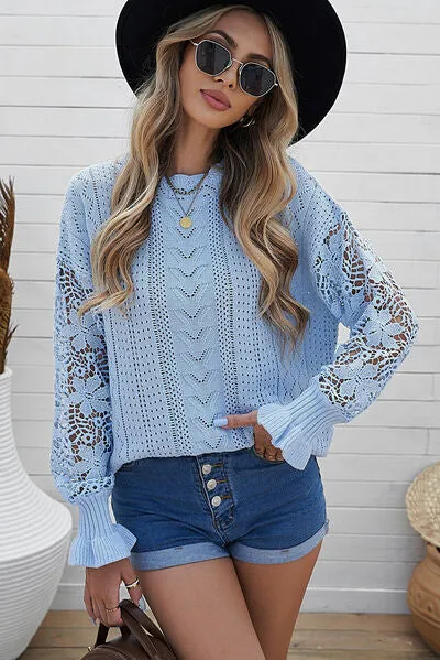 TEEK - Lace Lantern Sleeve Dropped Shoulder Sweater