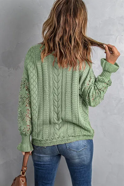 TEEK - Lace Lantern Sleeve Dropped Shoulder Sweater