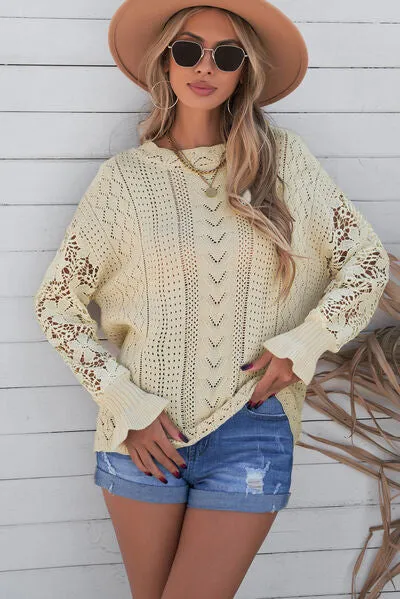 TEEK - Lace Lantern Sleeve Dropped Shoulder Sweater