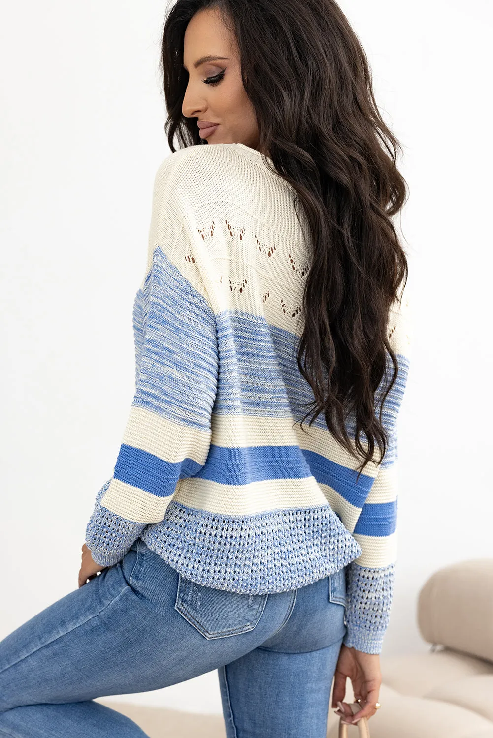 TEEK - Light Blue Contrast Round Neck Long Sleeve Sweater