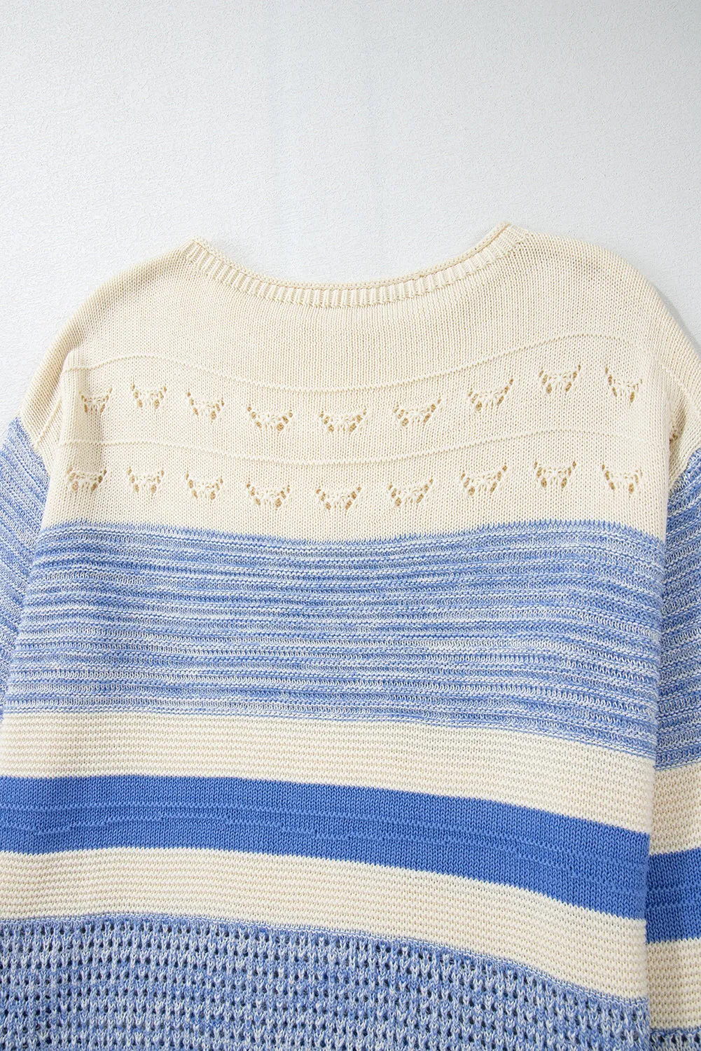 TEEK - Light Blue Contrast Round Neck Long Sleeve Sweater