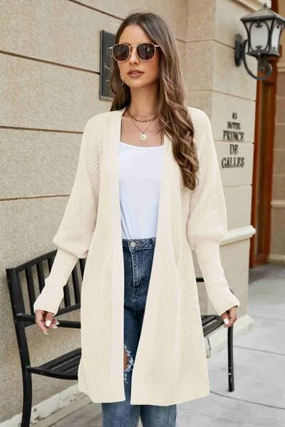 TEEK - Open Front Lantern Sleeve Cardigan