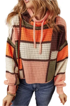 TEEK - Orange Drawstring Color Block Mock Neck Sweater