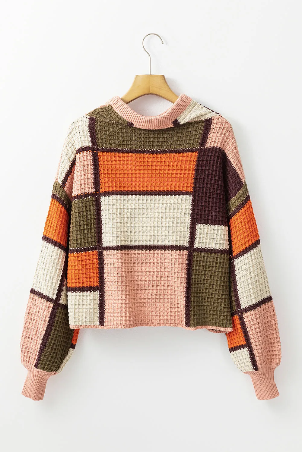 TEEK - Orange Drawstring Color Block Mock Neck Sweater