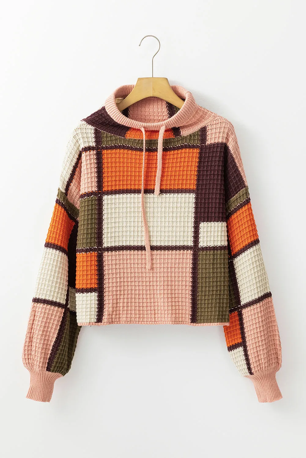 TEEK - Orange Drawstring Color Block Mock Neck Sweater