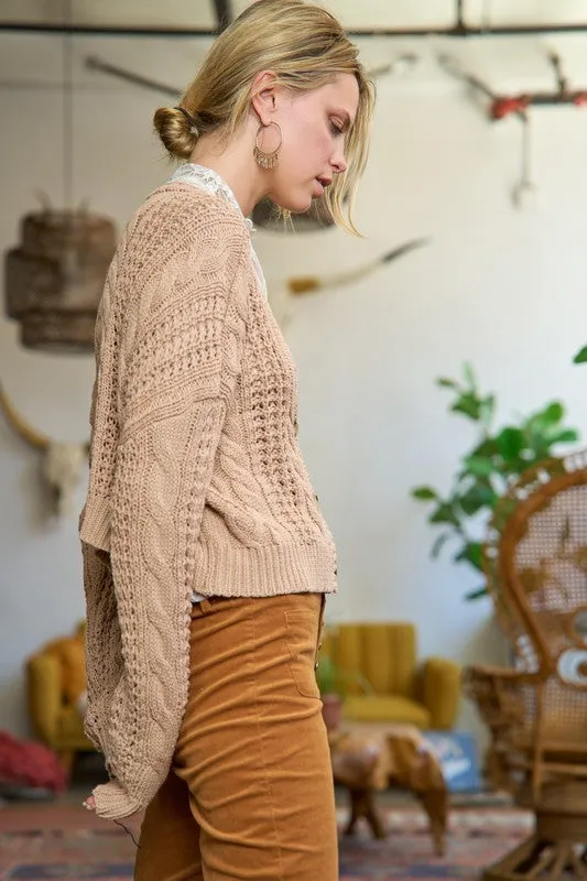 TEEK - PLUS SIZE CABLE KNIT CARDIGAN