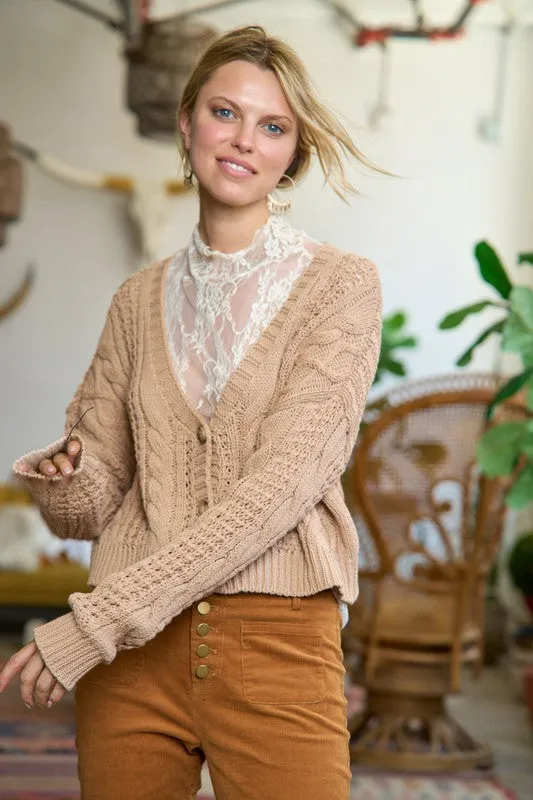 TEEK - PLUS SIZE CABLE KNIT CARDIGAN