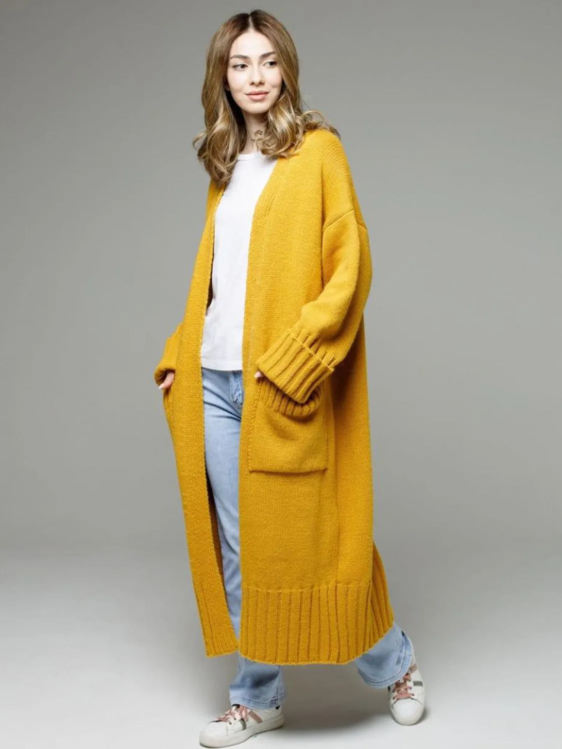 TEEK - Pocketed Open Front Dropped Shoulder Cardigan