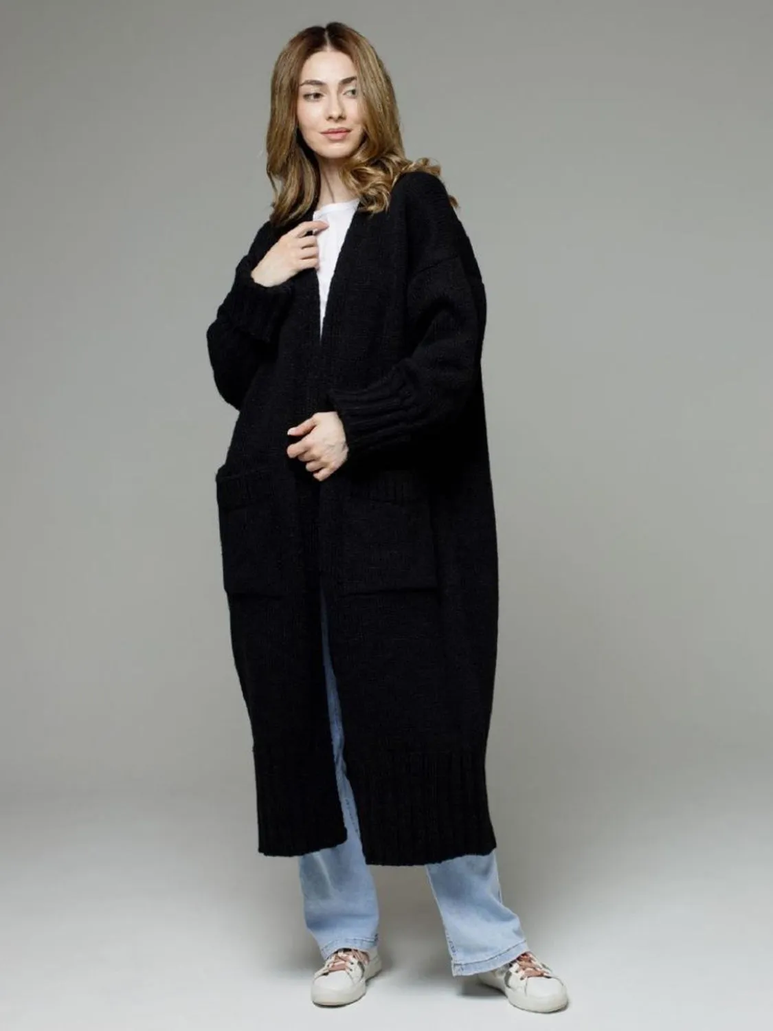 TEEK - Pocketed Open Front Dropped Shoulder Cardigan