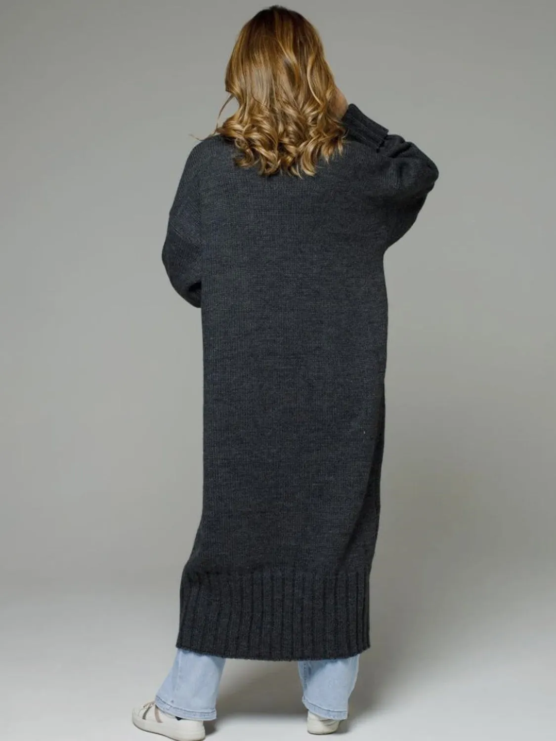 TEEK - Pocketed Open Front Dropped Shoulder Cardigan