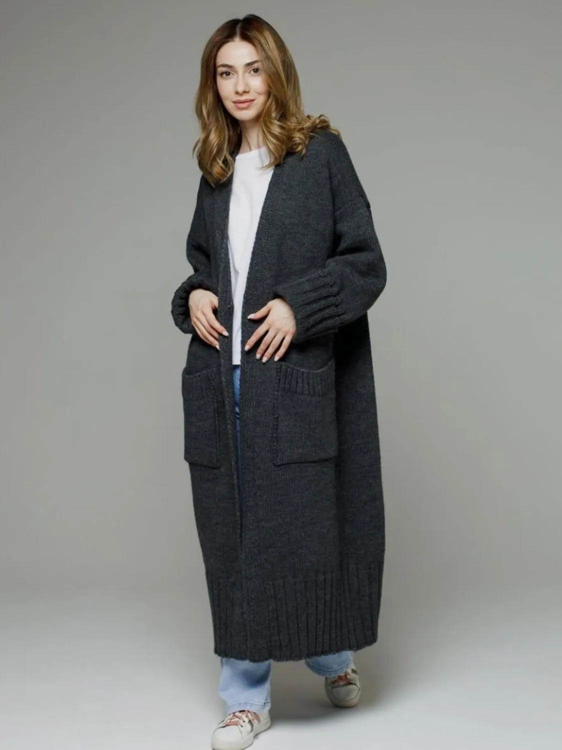 TEEK - Pocketed Open Front Dropped Shoulder Cardigan