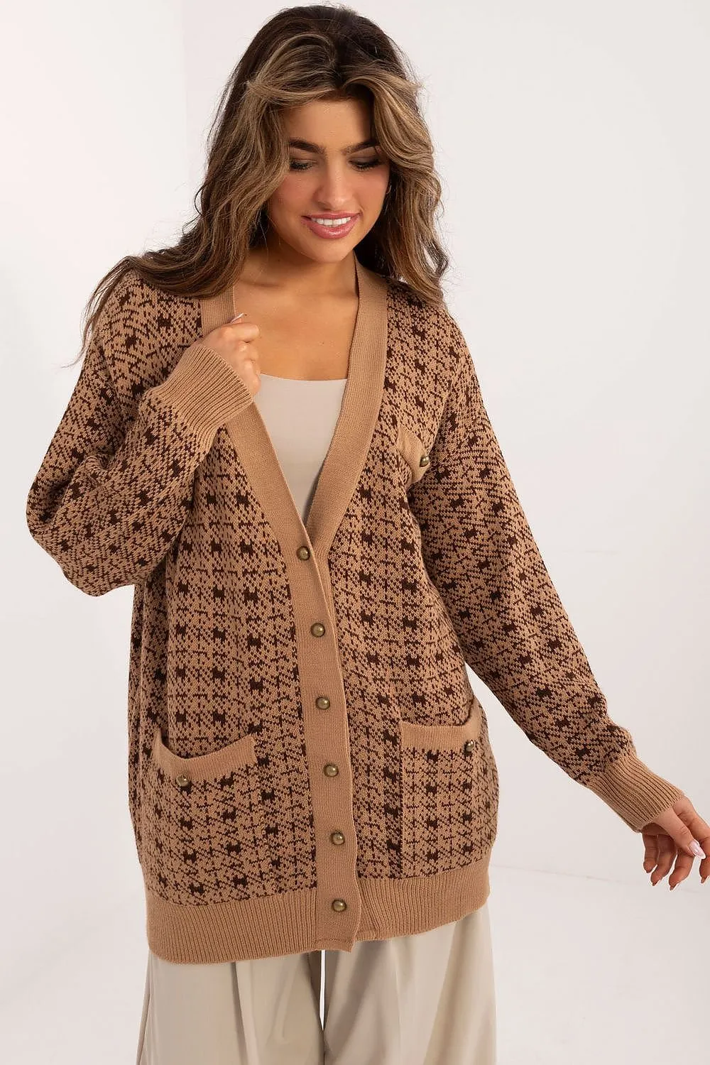 TEEK - Prep Style Pocketed Button Up Houndstooth Cardigan