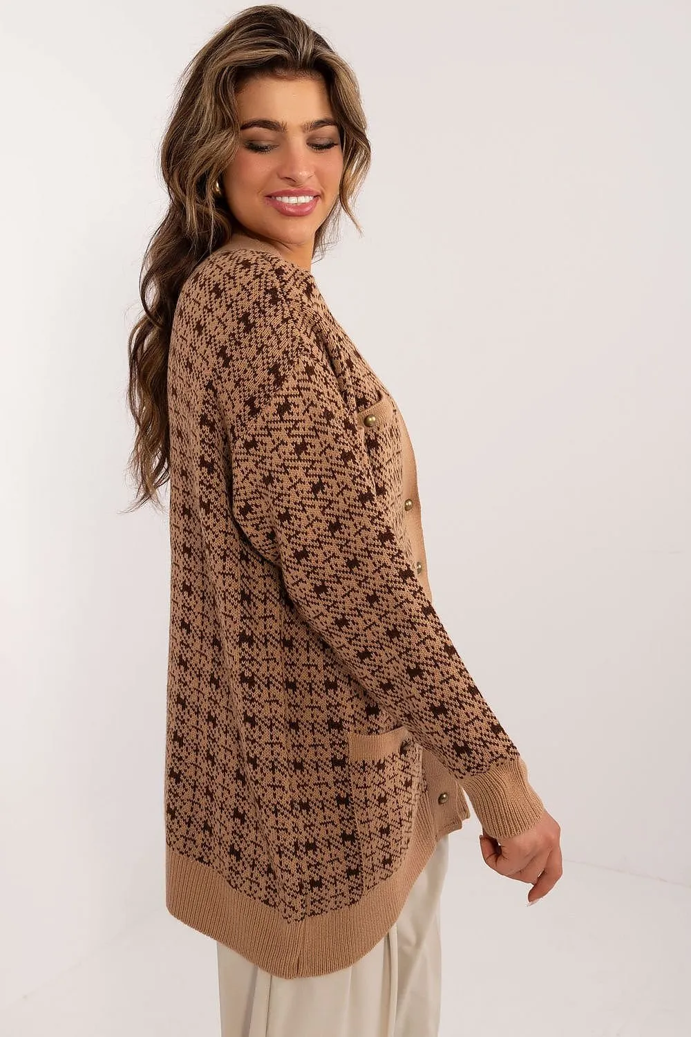 TEEK - Prep Style Pocketed Button Up Houndstooth Cardigan