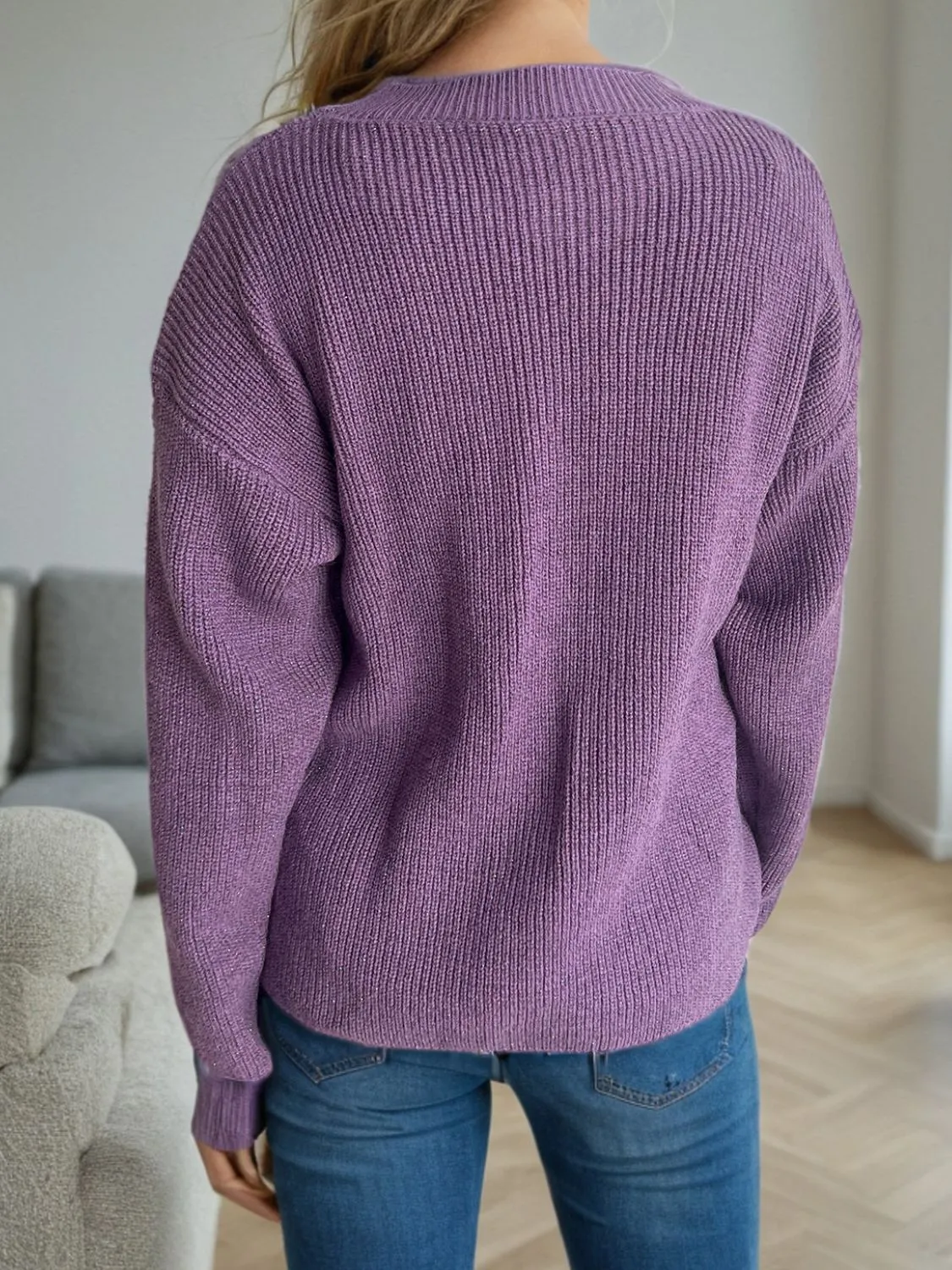 TEEK - Solid Color Round Neck Long Sleeve Sweater