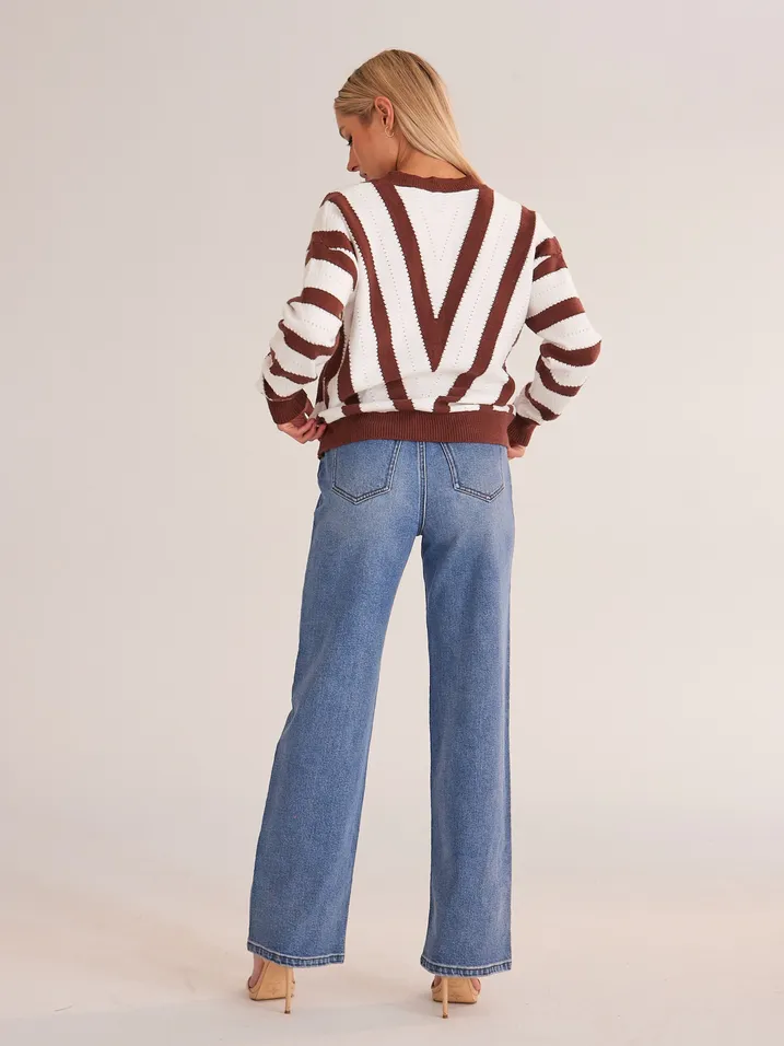 TEEK - V Stripe Pullover Knit Sweater