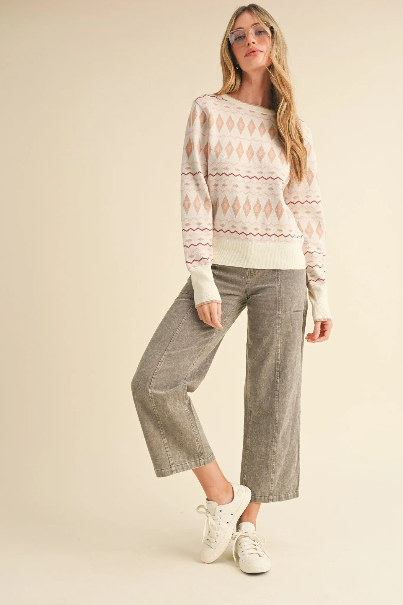 Tessa Geometric Knit Long Sleeve Sweater