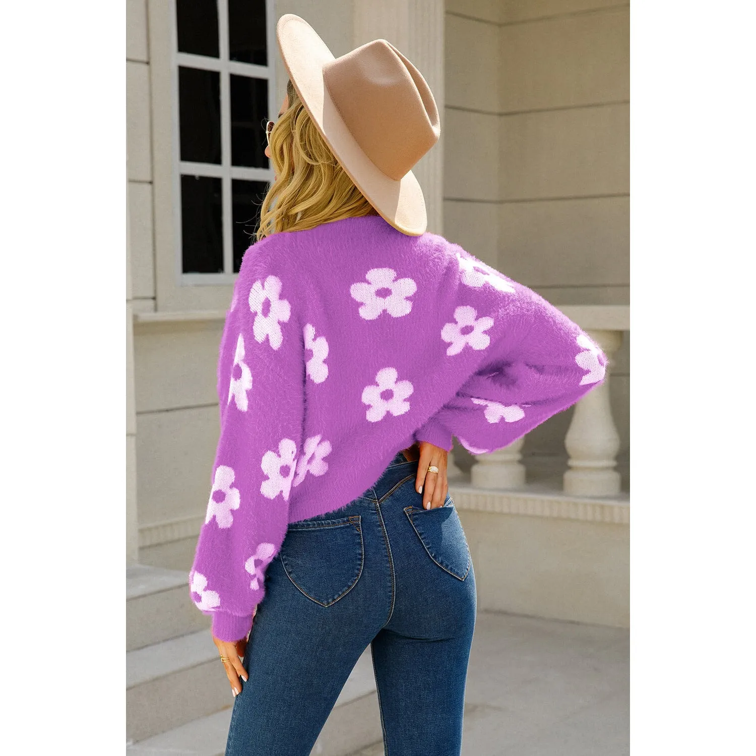 The Floral Open Front Fuzzy Cardigan in Several Colors