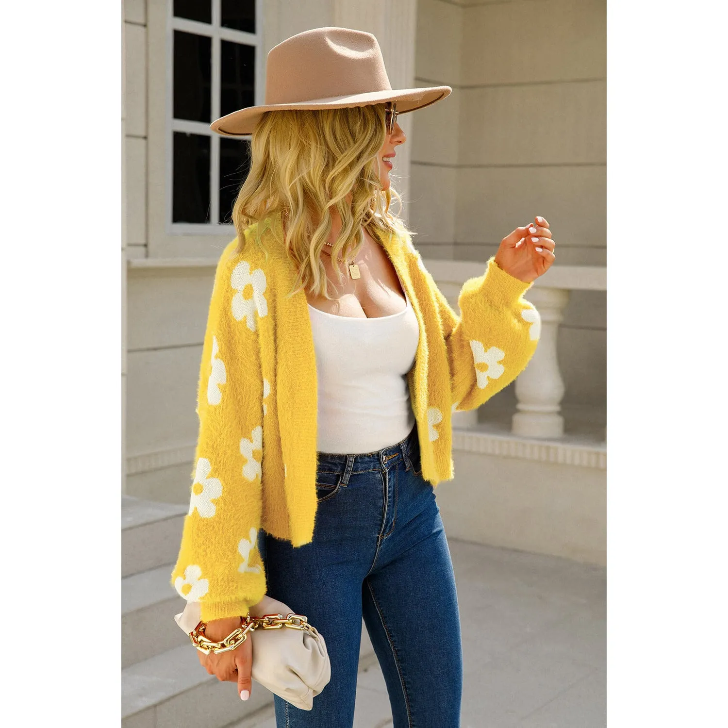 The Floral Open Front Fuzzy Cardigan in Several Colors