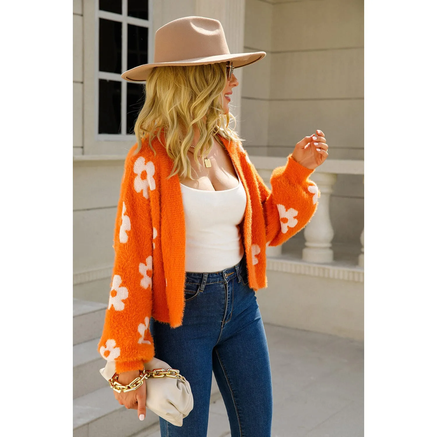 The Floral Open Front Fuzzy Cardigan in Several Colors