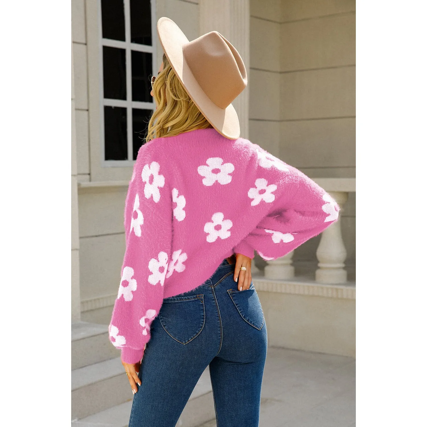 The Floral Open Front Fuzzy Cardigan in Several Colors