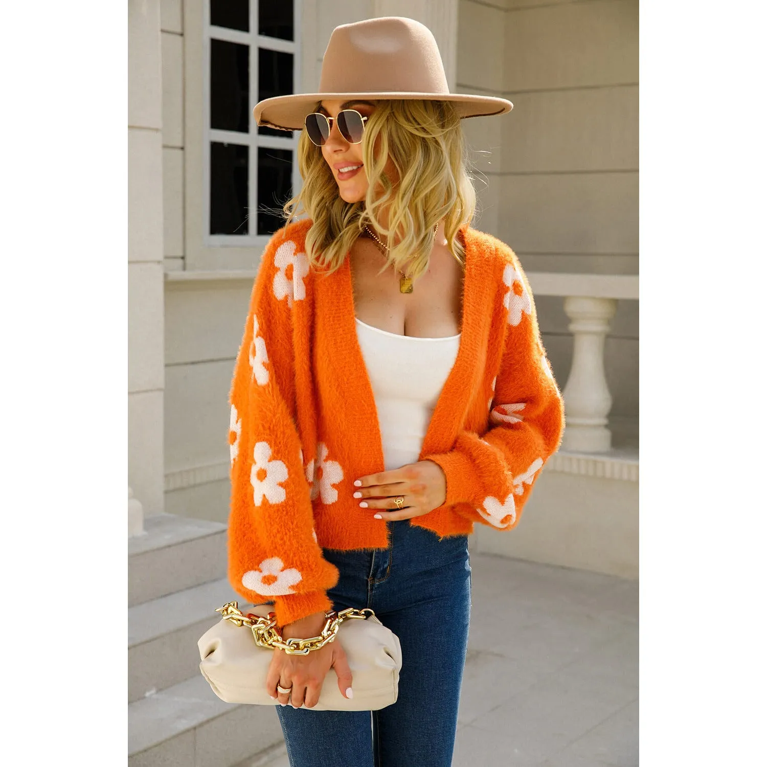 The Floral Open Front Fuzzy Cardigan in Several Colors