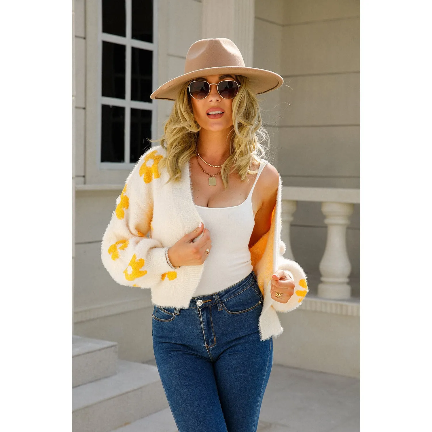 The Floral Open Front Fuzzy Cardigan in Several Colors