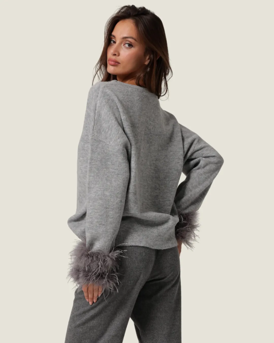 The Xandra: Grey Feathered Sweater Top