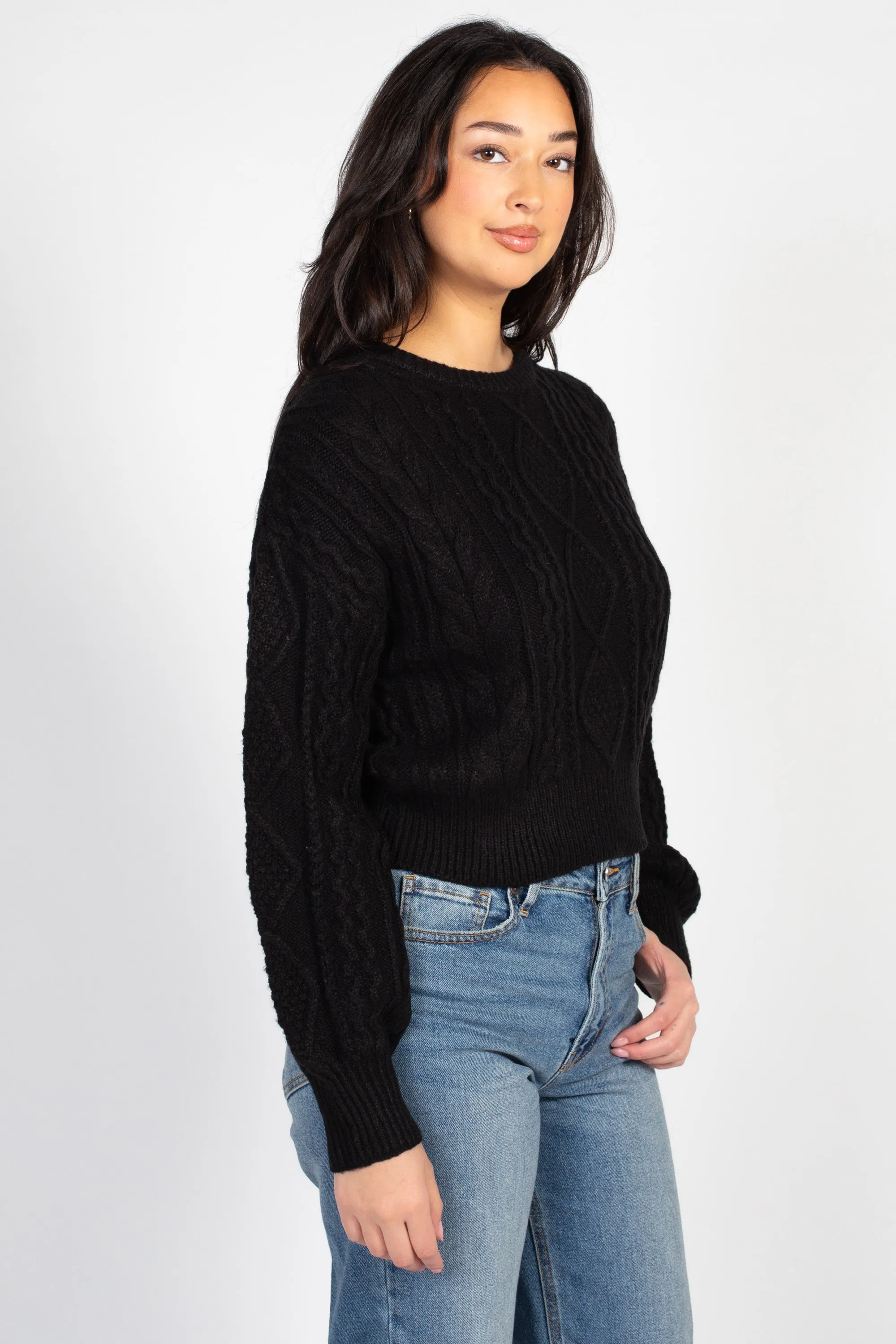 Tori Classic Cable Knit Cropped Sweater