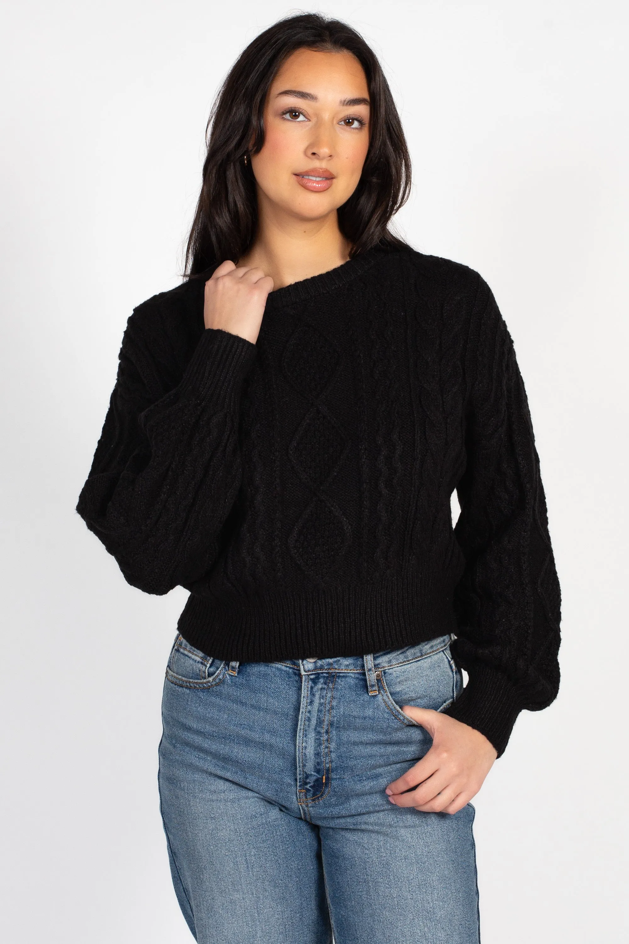 Tori Classic Cable Knit Cropped Sweater