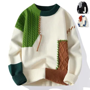 Trend4us Men’s Color-Block Patchwork Knit Sweater