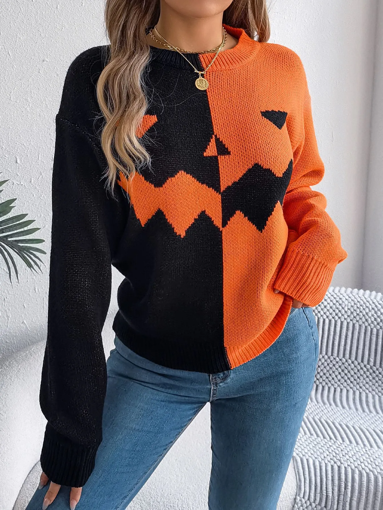 Trend4us Women's Halloween Pumpkin Knit Sweater