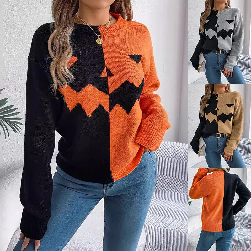 Trend4us Women's Halloween Pumpkin Knit Sweater