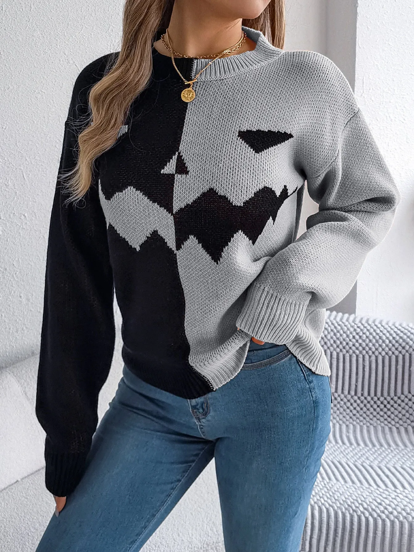 Trend4us Women's Halloween Pumpkin Knit Sweater