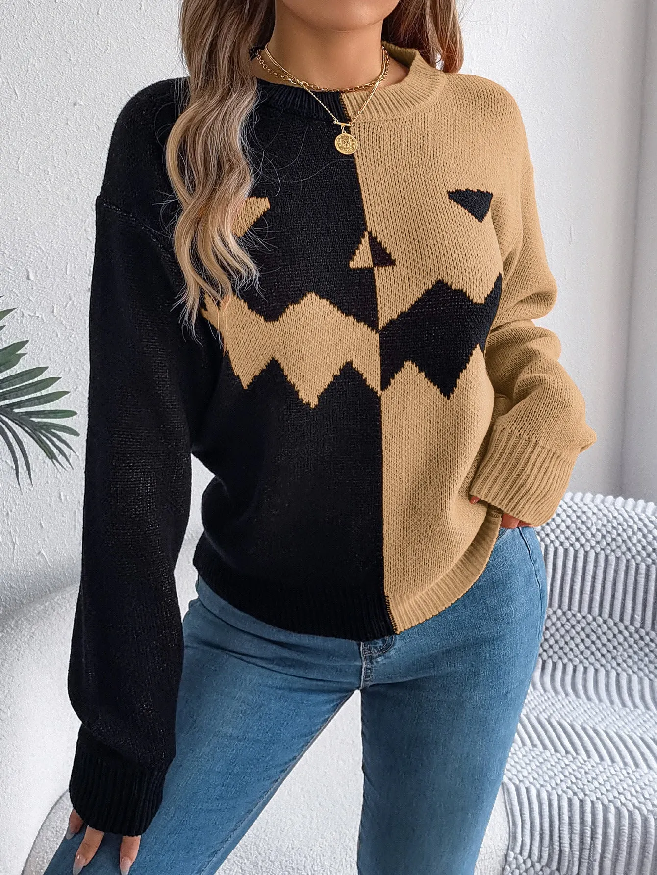 Trend4us Women's Halloween Pumpkin Knit Sweater