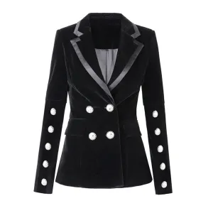 Trim Buckle Velvet Blazer