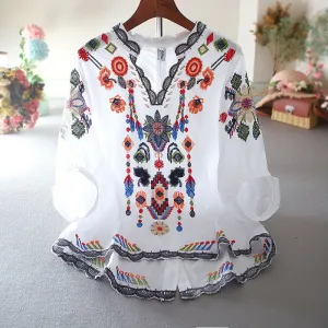 Ukrainian Floral V-Neck Embroidered Blouse