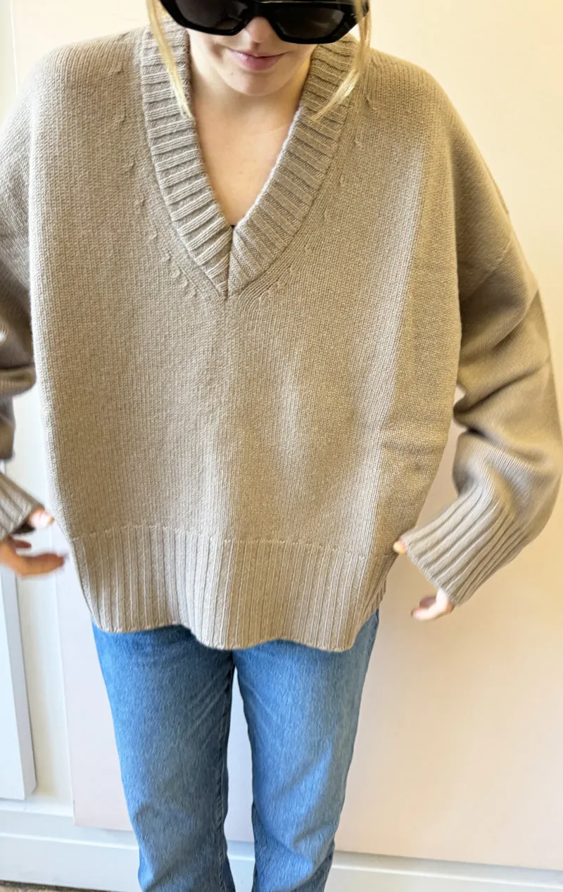 v neck beige sweater