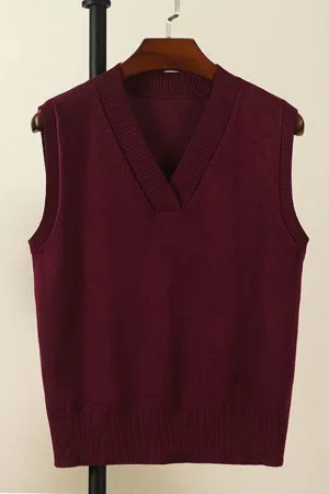 V- Neck Pullover Sweater Vest - Burgundy