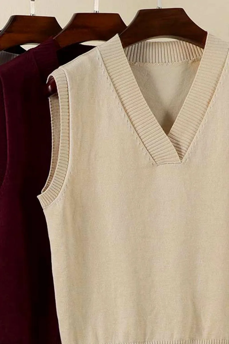 V- Neck Pullover Sweater Vest - Burgundy