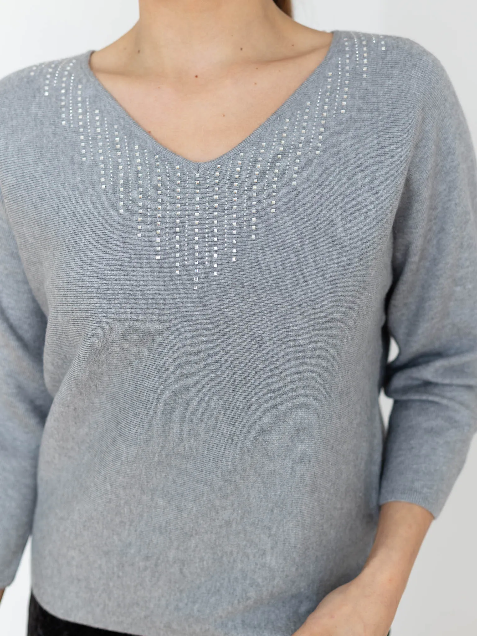 V-Neck Stone Detail Sweater