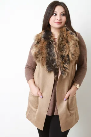 Vegan Suede Fur Collar Vest